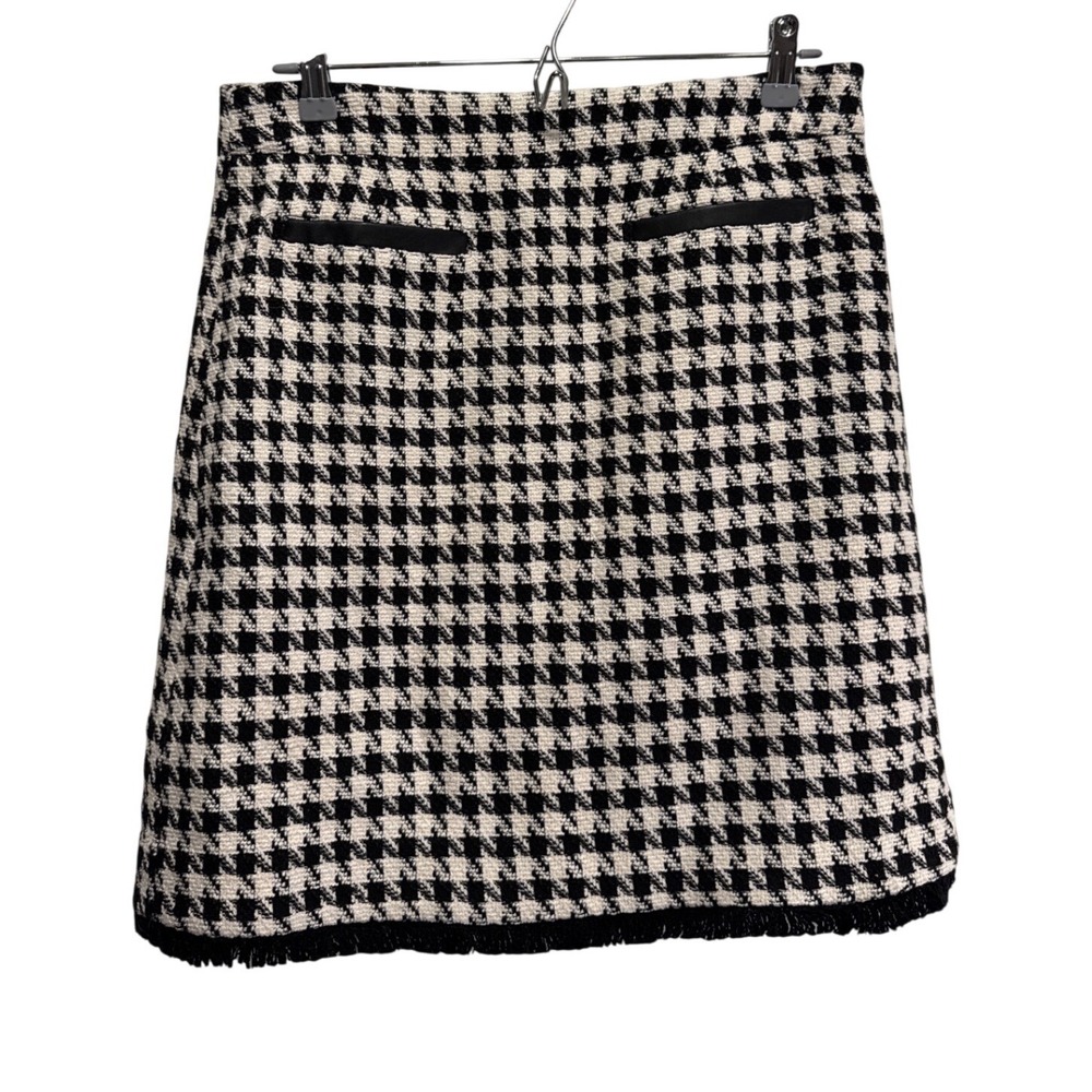 G by Giuliana Black Label Houndstooth Tweed Mini Skirt Faux Leather Trim Size 8